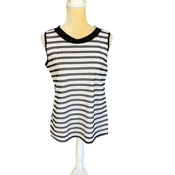 IC by Connie K White Black Striped Tank Top Blouse Size Small - Picture 1 of 6